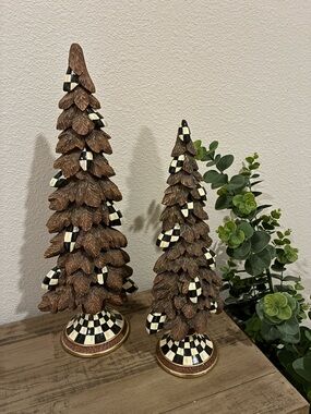 MacKenzie-Childs Courtly Check Woodland Christmas Trees Set of 2.